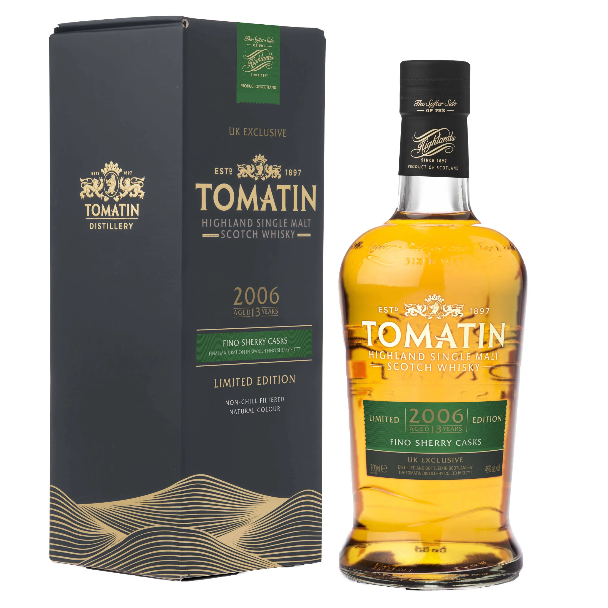Tomatin 13 Year Old - 2006 - Fino Sherry Casks - Limited Edition - Single Malt Scotch Whisky.